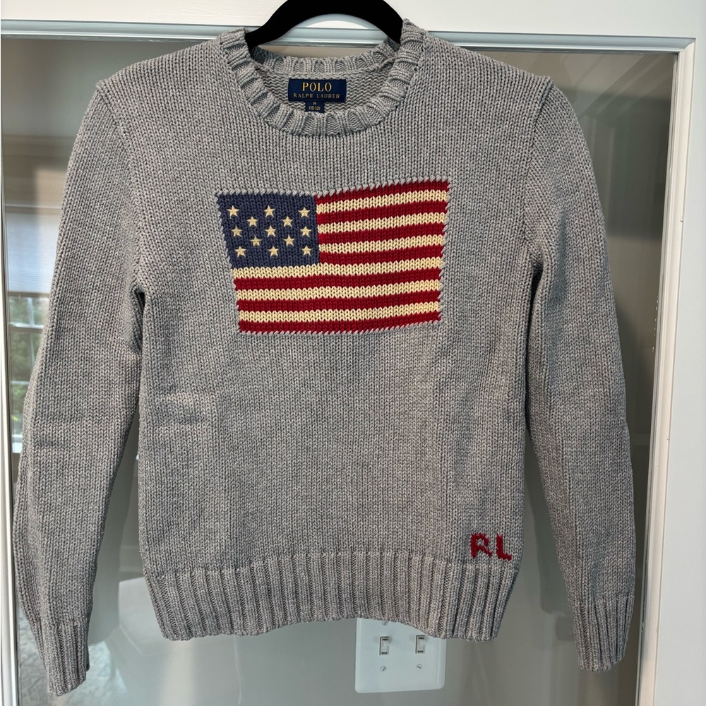 Polo Ralph Lauren Gray Sweater with American Flag - boys or girls